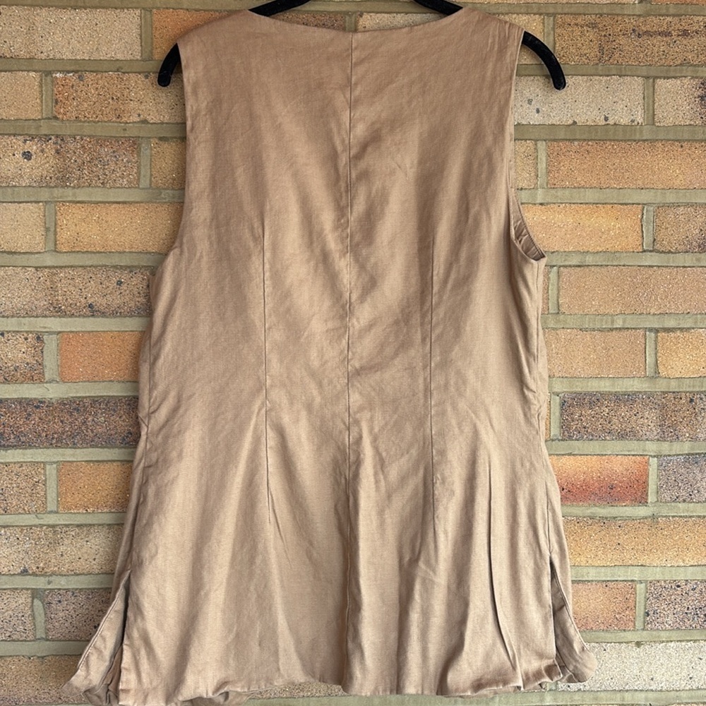 Maeve by Anthropologie Women's Tan Sleeveless Button-Down linen blend vest M - Picture 10 of 10